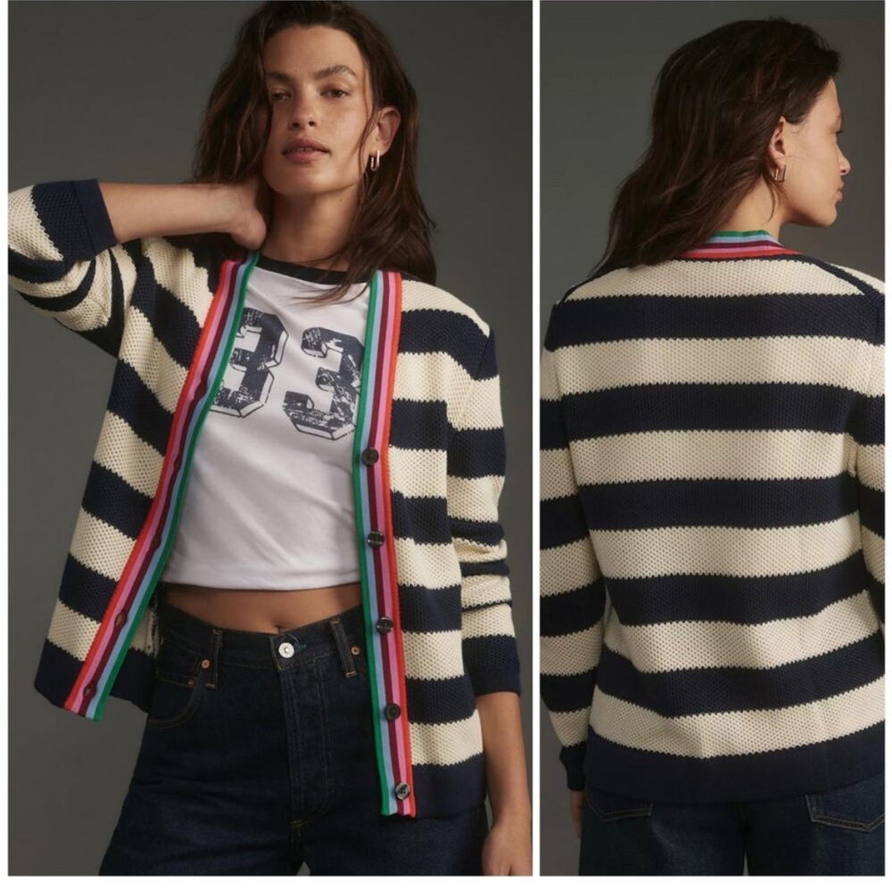KULE Raven striped rainbow button cardigan